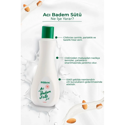 Bebak Acı Badem Makyaj Temizleme ve Nemlendirici Bakım Sütü 215 ml x 3 Adet